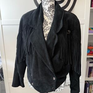 Black Suede Fringe Jacket - Women